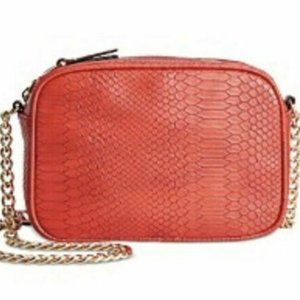 INC International Flame Red Snake Embossed Crossbody/Camera Bag Chain Strap  NEW